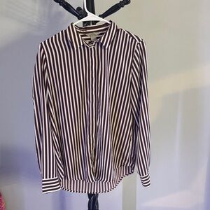 Dark Brown and White Striped Classy Button-Up Shirt